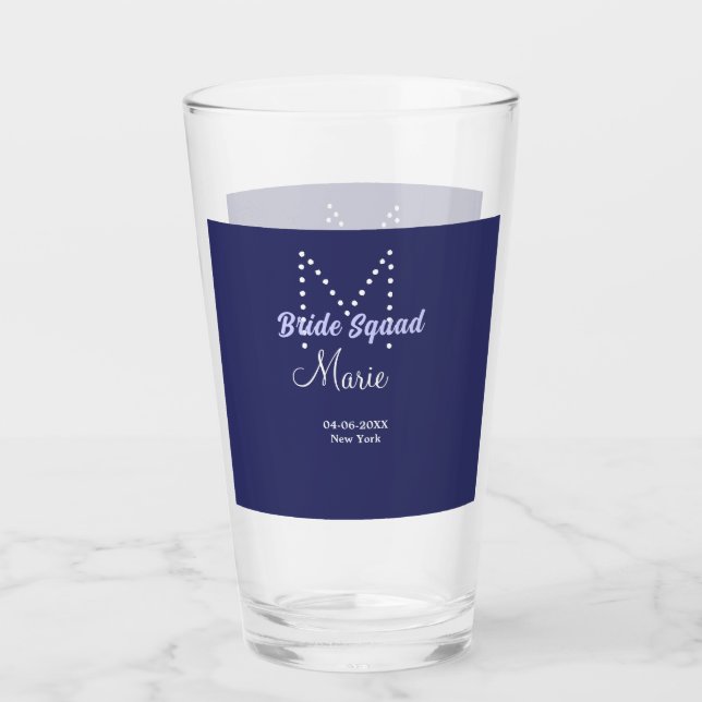 Bride squad add name monogram bridesmaid purple wh glass (Front)