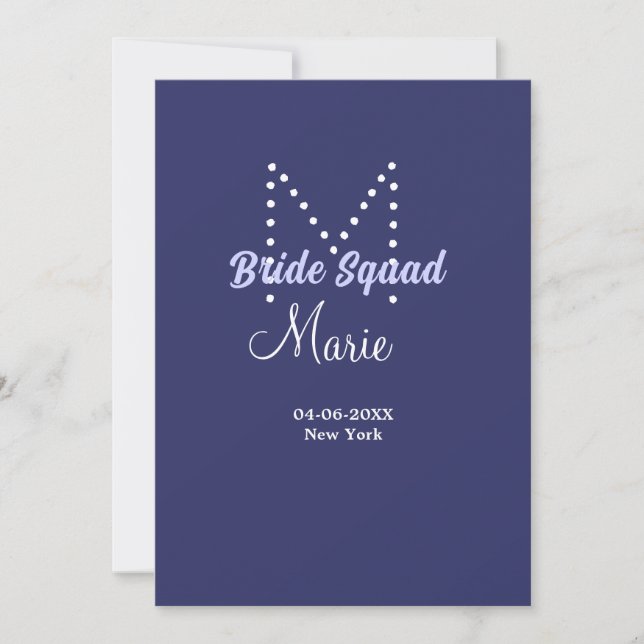 Bride squad add name monogram bridesmaid purple wh invitation (Front)