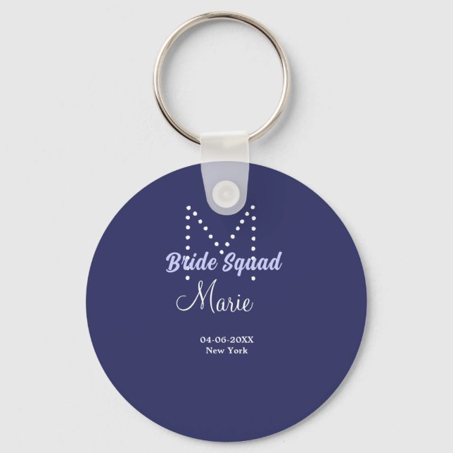 Bride squad add name monogram bridesmaid purple wh keychain (Front)