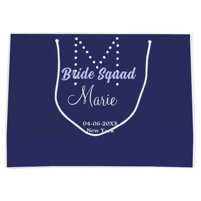 Bride squad add name monogram bridesmaid purple wh large gift bag (Front)