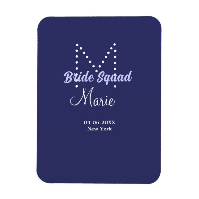 Bride squad add name monogram bridesmaid purple wh magnet (Vertical)