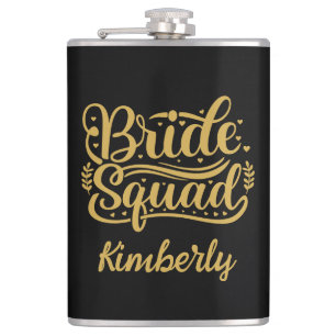 Bride Squad Black and Gold Word Art Personalized Hip Flask