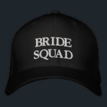 Bride Squad black and white typography elegant Embroidered Hat<br><div class="desc">Bride Squad black and white elegant typography Embroidered Baseball Cap. 
Available in many colours and style options.</div>