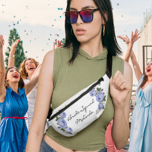 Bride Squad Blue Floral Elegant Gold Glitter Geo Fanny Pack