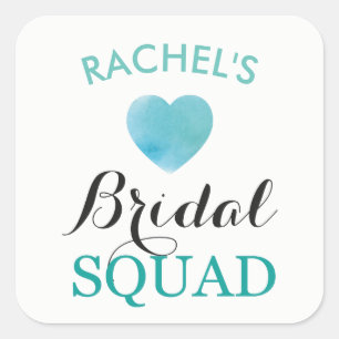 Bride Squad Bridal Shower Stickers Aqua Heart