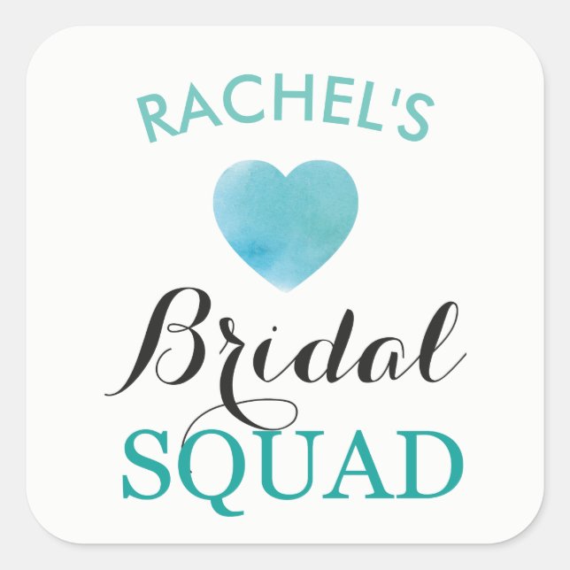 Bride Squad Bridal Shower Stickers Aqua Heart (Front)