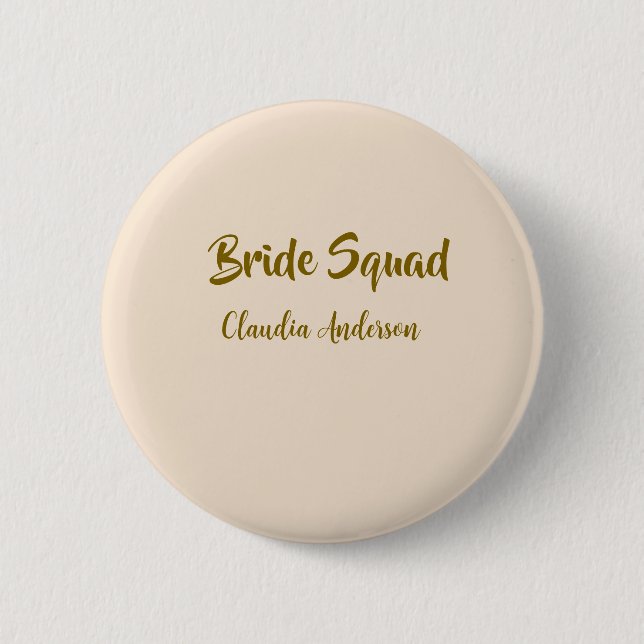 Bride squad bridesmaid name golden orange wedding  2 inch round button (Front)