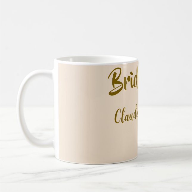 Bride squad bridesmaid name golden orange wedding  coffee mug (Left)