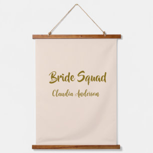 Bride squad bridesmaid name golden orange wedding hanging tapestry