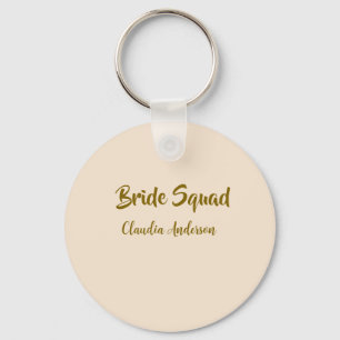 Bride squad bridesmaid name golden orange wedding keychain