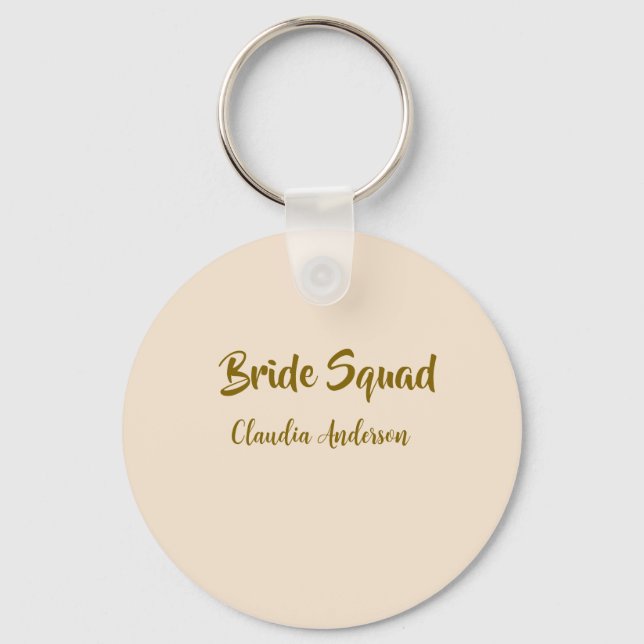 Bride squad bridesmaid name golden orange wedding  keychain (Front)