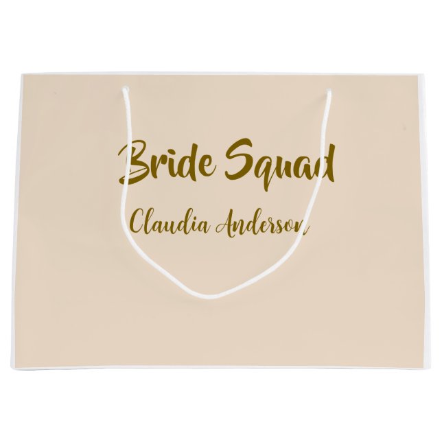 Bride squad bridesmaid name golden orange wedding  large gift bag (Front)