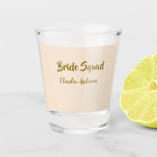 Bride squad bridesmaid name golden orange wedding shot glass