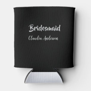 Bride squad bridesmaid name silver black wedding can cooler
