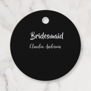 Bride squad bridesmaid name silver black wedding  favour tags