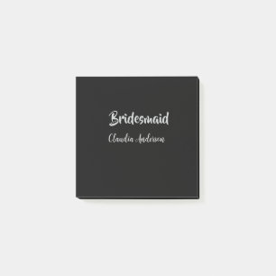 Bride squad bridesmaid name silver black wedding  post-it notes