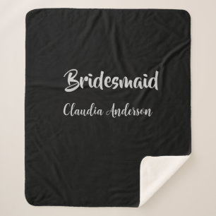 Bride squad bridesmaid name silver black wedding  sherpa blanket