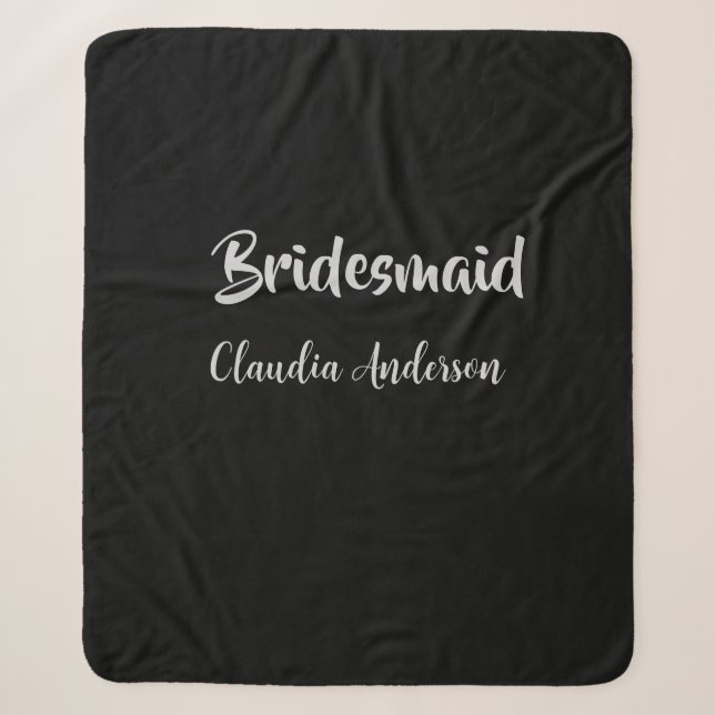 Bride squad bridesmaid name silver black wedding  sherpa blanket (Front)