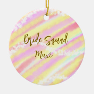 Bride squad golden pastel pink colorful glitter br ceramic ornament