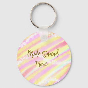 Bride squad golden pastel pink colorful glitter br keychain