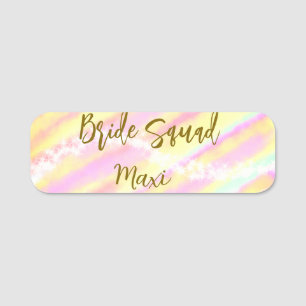 Bride squad golden pastel pink colorful glitter br name tag
