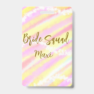 Bride squad golden pastel pink colourful glitter b badge