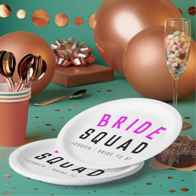 Bride Squad | Hot Pink Bachelorette Bridesmaid Paper Plate (Multi)