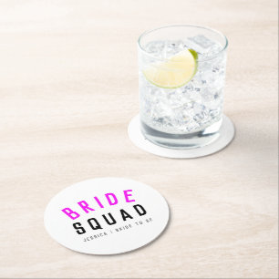 Bride Squad Hot Pink Bachelorette Bridesmaid Round Paper Coaster