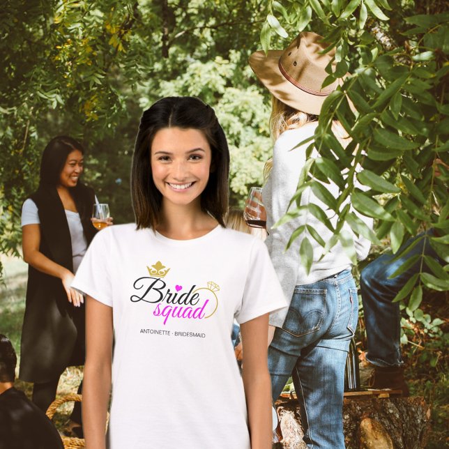 Bride Squad Hot Pink Gold Bachelorette Bridesmaid T-Shirt (Creator Uploaded)