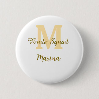 Bride squad monogram golden bridal shower simple  2 inch round button