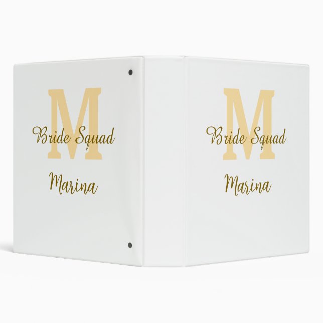Bride squad monogram golden bridal shower simple  binder (Background)