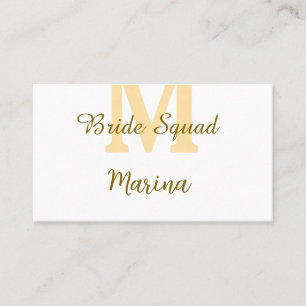Bride squad monogram golden bridal shower simple  business card