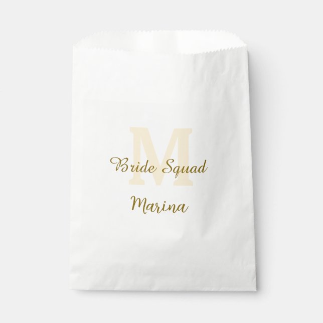 Bride squad monogram golden bridal shower simple  favour bag (Front)