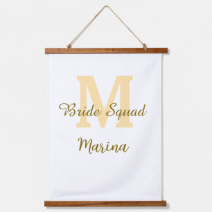 Bride squad monogram golden bridal shower simple  hanging tapestry