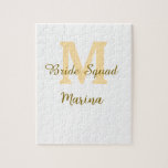 Bride squad monogram golden bridal shower simple  jigsaw puzzle<br><div class="desc">beautiful design</div>
