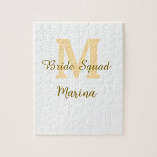 Bride squad monogram golden bridal shower simple  jigsaw puzzle