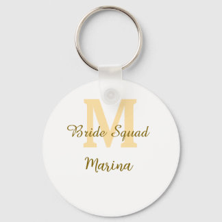 Bride squad monogram golden bridal shower simple  keychain
