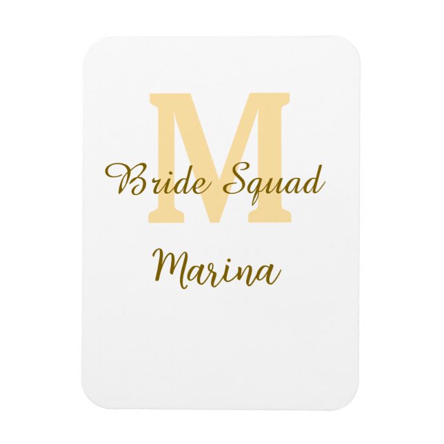 Bride squad monogram golden bridal shower simple  magnet (Vertical)