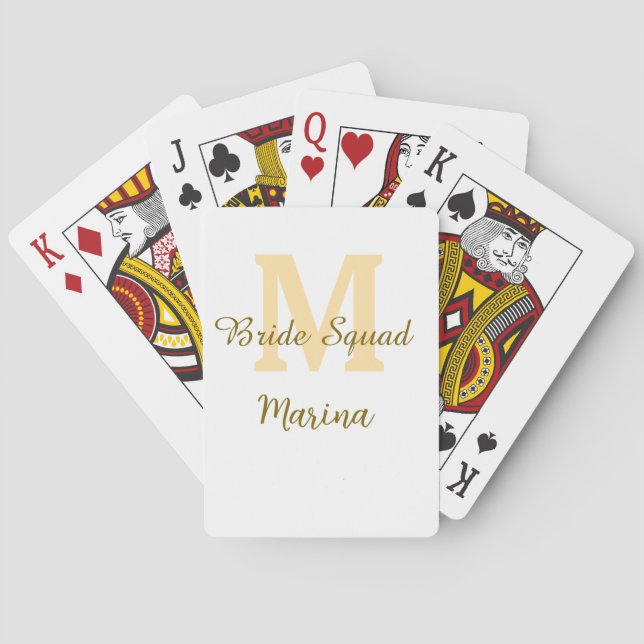 Bride squad monogram golden bridal shower simple  playing cards (Back)