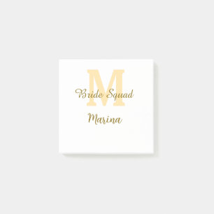 Bride squad monogram golden bridal shower simple  post-it notes