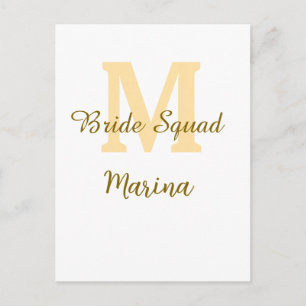 Bride squad monogram golden bridal shower simple  postcard