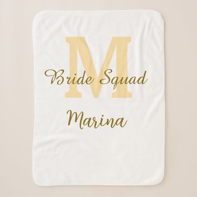 Bride squad monogram golden bridal shower simple  sherpa blanket (Front)