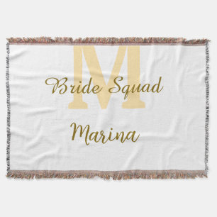 Bride squad monogram golden bridal shower simple  throw blanket
