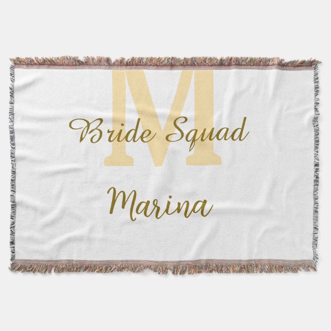 Bride squad monogram golden bridal shower simple  throw blanket (Front)
