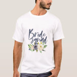 bride squad navy floral bachelorette bridal shower T-Shirt<br><div class="desc">Bride squad navy wedding watercolor floral bachelorette bridal shower. Part of a collection.</div>