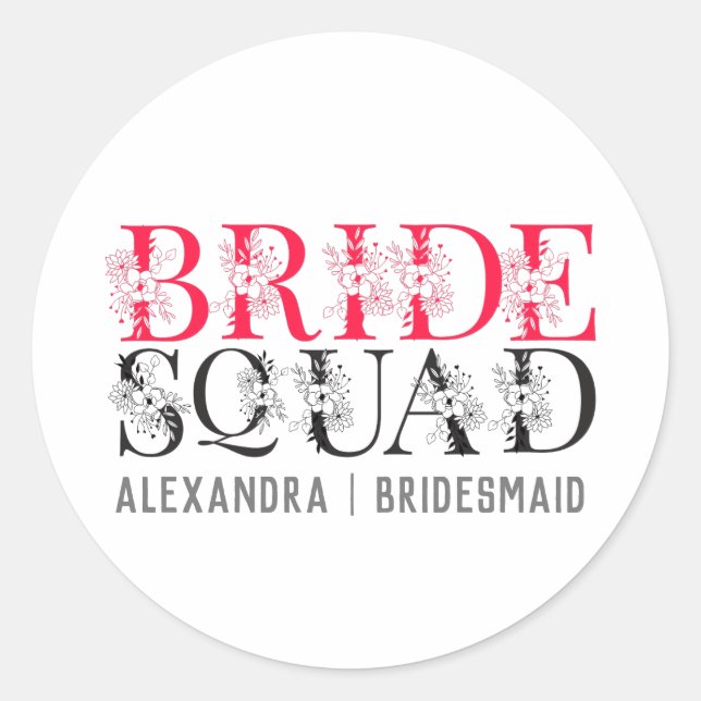 Bride Squad | Pink Bachelorette Party Bridesmaid Classic Round Sticker (Front)
