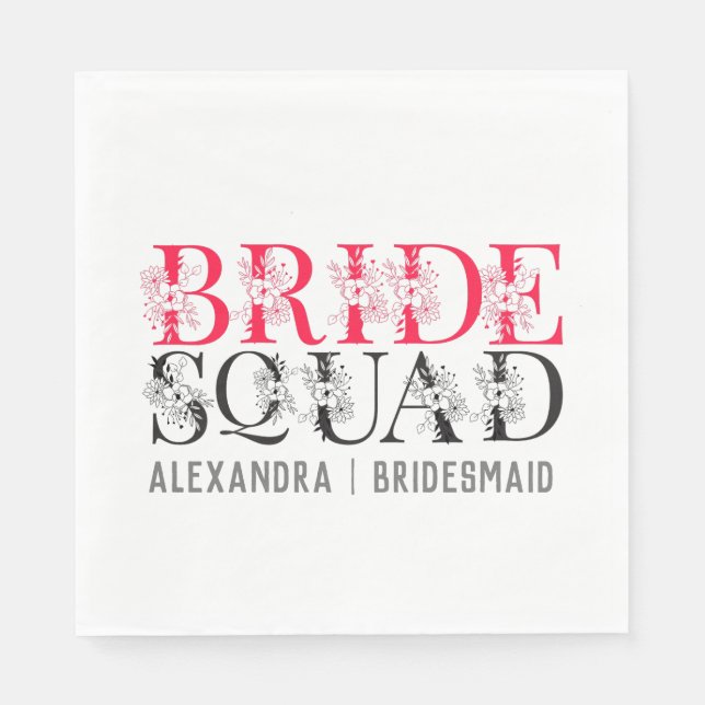 Bride Squad | Pink Bachelorette Party Bridesmaid  Napkin (Front)