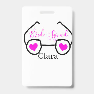 Bride squad pink black googles heart bridesmaid badge