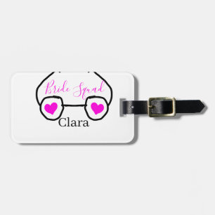 Bride squad pink black googles heart bridesmaid  luggage tag