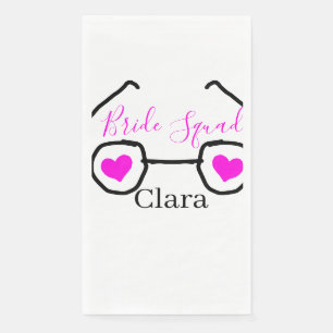 Bride squad pink black googles heart bridesmaid napkin